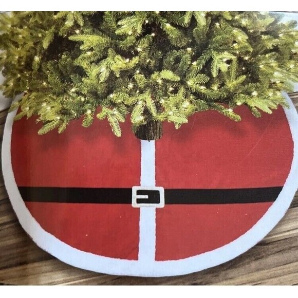 Santa’s Workshop 48” Santa Suit Tree Skirt Red Belted Xmas Decor - Picture 1 of 5